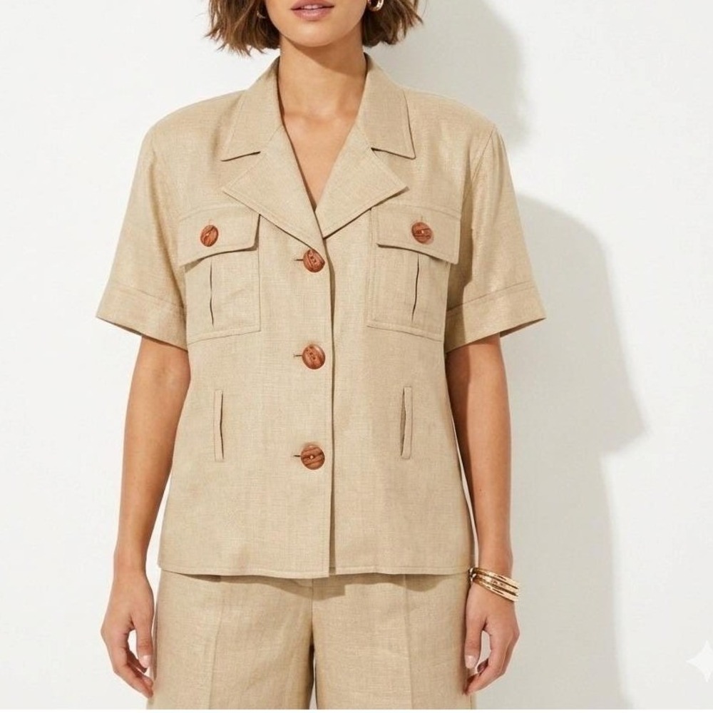 NWT Vintage 90s Nipon Boutique Safari Jacket 14 Beige Short Sleeve Utility $265